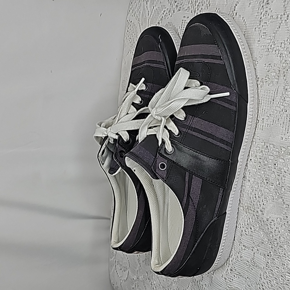 Hunter striped black gray low top canvas lace up casual sneakers shoes sz 13